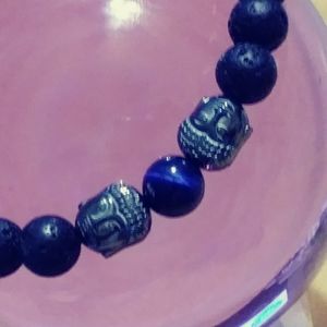 *CAN'T GO LOWER/*BUDDHA/BLK. LAVA STONE/SILVER  STRETCH BRACELET. *ADULT*(HEAVY)